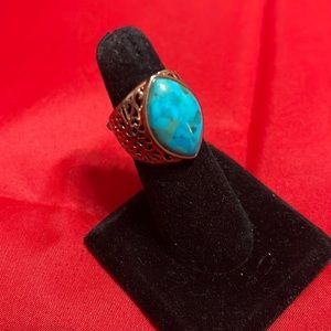 Ring Turquoise set in filigree copper